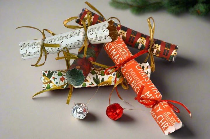 Bossa Nova Luxury Handmade Christmas Crackers, Assorted Patterns, Artisan Luxury Chocolates