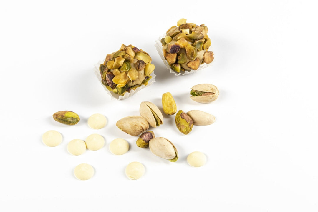 Bossa Nova Pistachios and White Chocolate Brazilian Style Truffles, Artisan Luxury Chocolates