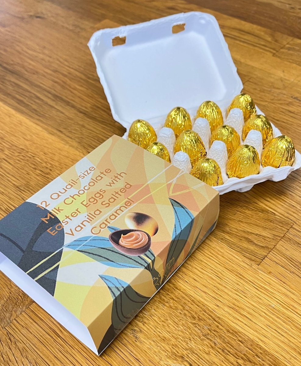 12 Quail - size Milk Chocolate Eggs with Vanilla Salted Caramel