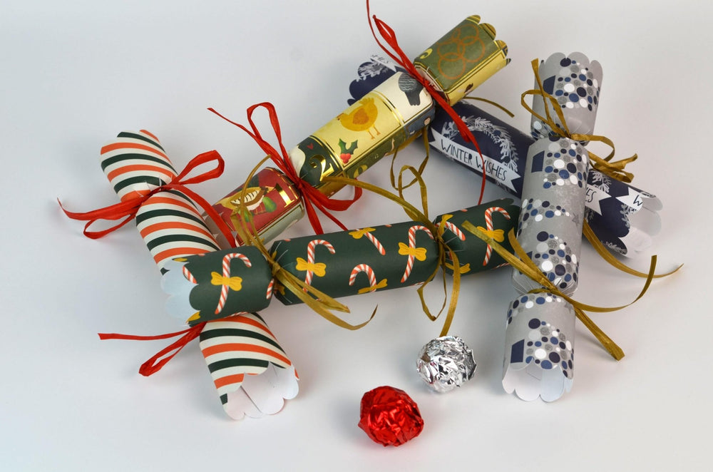 Bossa Nova Luxury Handmade Christmas Crackers, Assorted Patterns, Artisan Luxury Chocolates